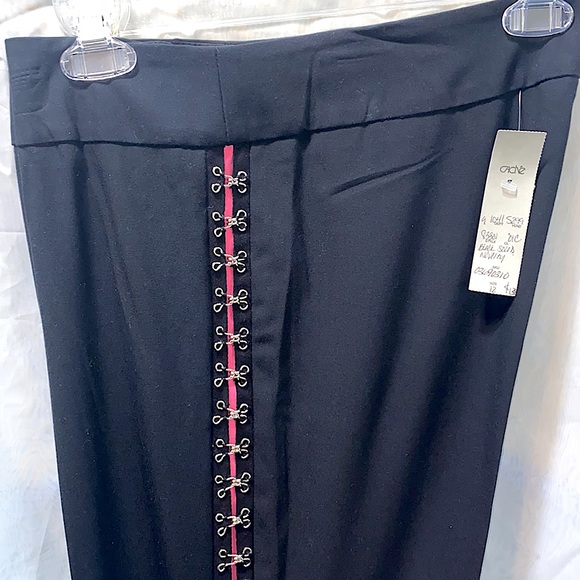 NWT CACHE TUXEDO LINE BLK/PNK HOOK&EYE PNTS SZ 12 - Picture 5 of 16